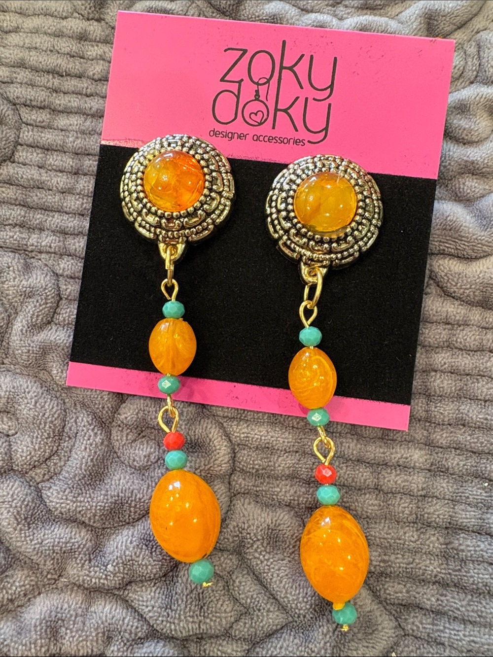 Vintage Orange and Turquoise Beaded Drop Earrings-NWT